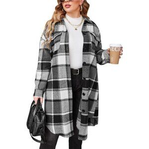 Womens Plus Size Flannel Plaid Shirts Lounge Lapel Button Down Tartan‎ Coats